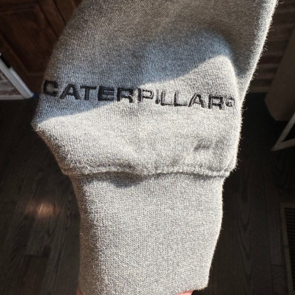 Caterpillar Hoodie Men Gray Logo Patch Pullover Workwear Casual Sweatshirt Large - Picture 5 of 9